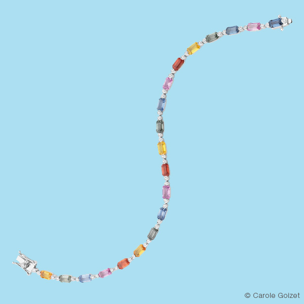 Bracelet « Temple » bracelet Or blanc, saphirs multicolores et diamants
