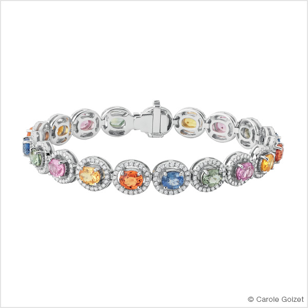 Bracelet «  Tutti Frutti » Or blanc, saphirs de couleurs et diamants