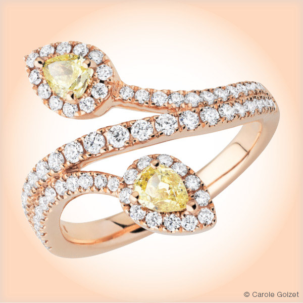 Bague « Duo Jonquille »	Or rose, diamants jaunes et diamants