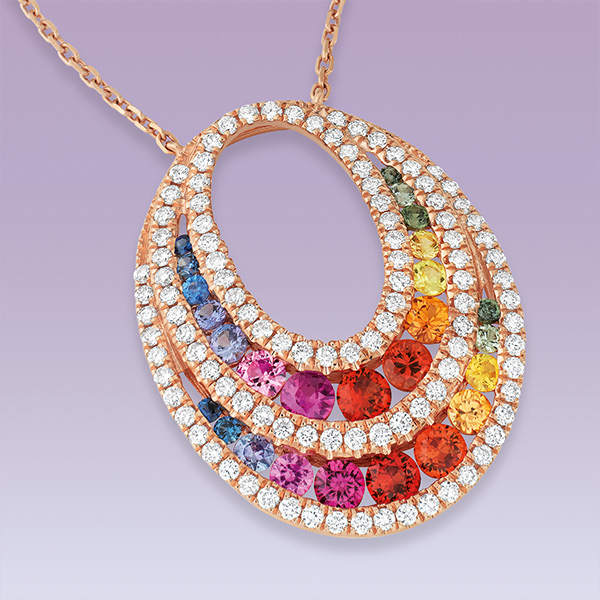 Collier « Ancolie » or rose, saphirs multicolores et diamants