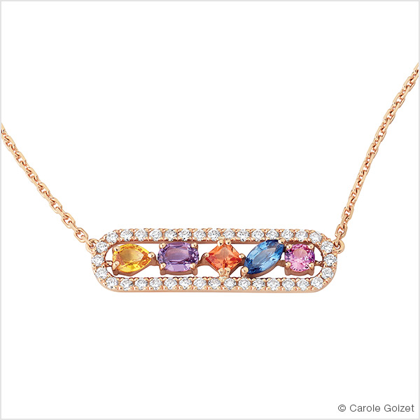 Collier barette « Tutti frutti » Or rose saphirs multicolores et diamants