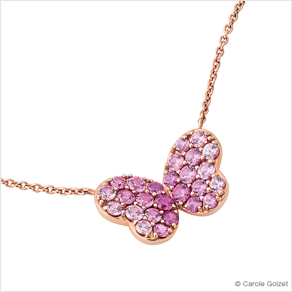 Collier « Butterfly » Or rose, saphirs roses et diamants.