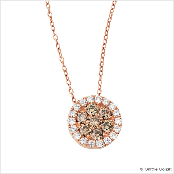 Collier « Champagne » Or rose, diamants et diamants champagne