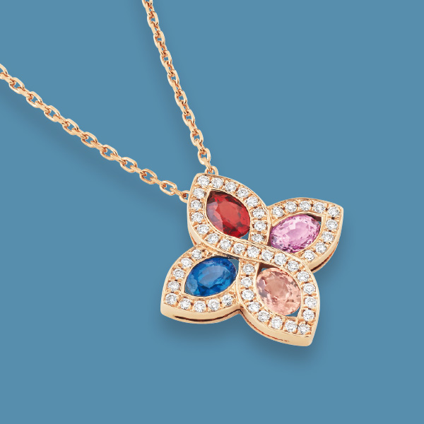 Collier « Flamme » Or rose, saphirs multicolores et diamants