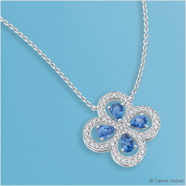 Collier « Moorea » or blanc, saphirs & diamants