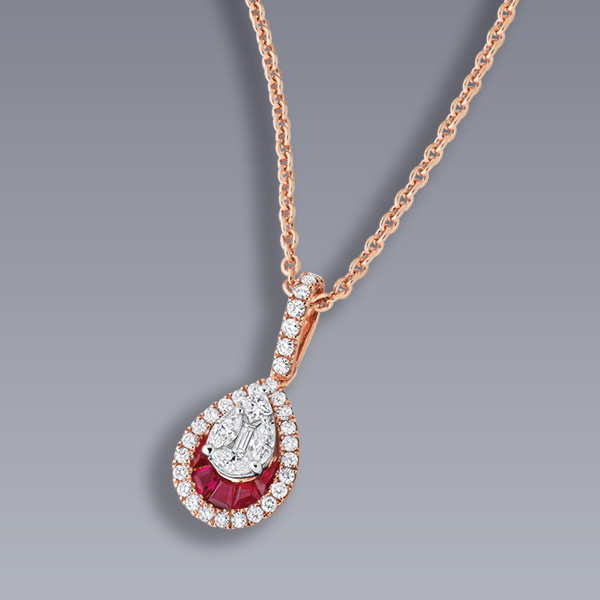 Collier « Palerme » or rose, rubis et diamants