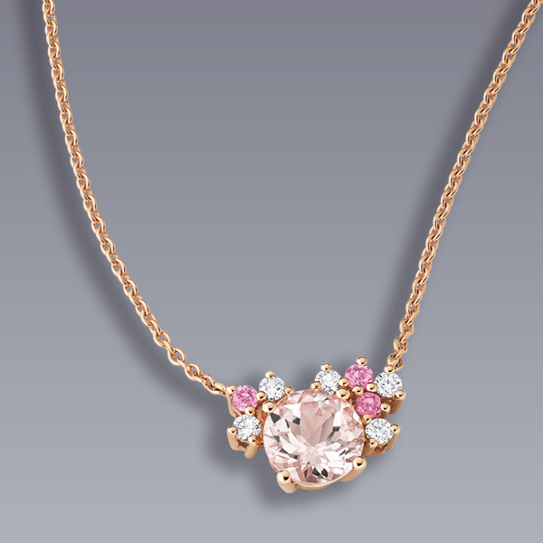 Collier « Parme » or rose, morganite, tourmalines et diamants