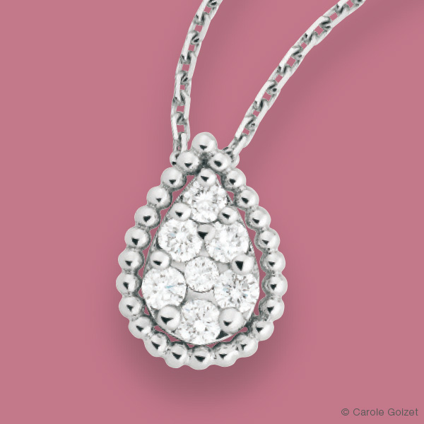 Collier « Poire Perlée » Or gris et diamants