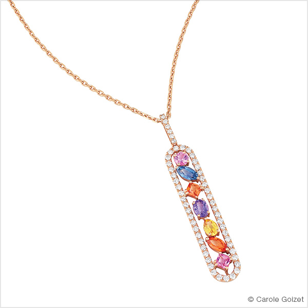 Collier barette « Tutti frutti » Or rose saphirs multicolores et diamants
