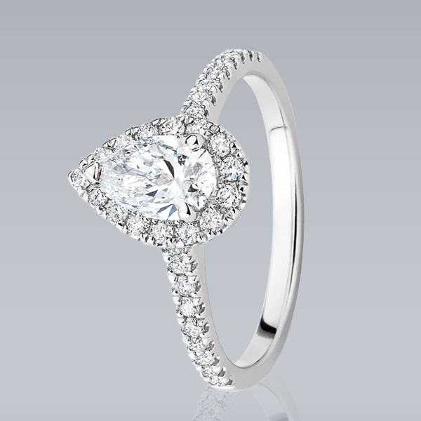 Solitaire « Florence » Poire or blanc et diamant