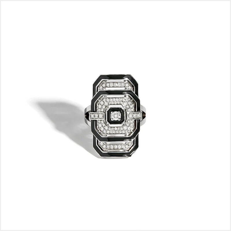 Bague My Way en émail noir, argent